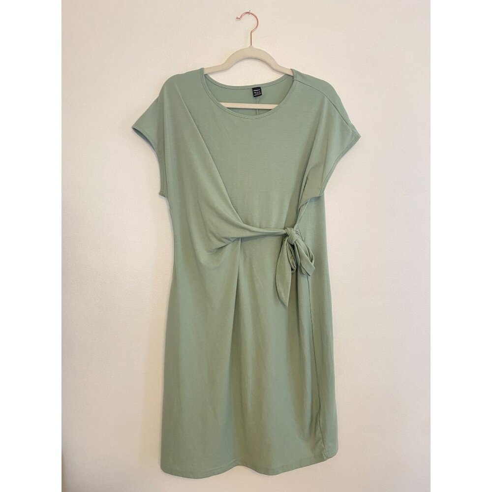 Light Sage Green Perout Dress With Side Tie Detail & Short Sleeves Size L